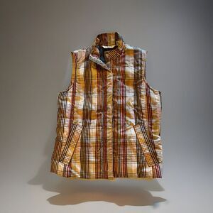 Liz Claiborne Plaid Full Zipper Puffer Vest Sz M,  EUC